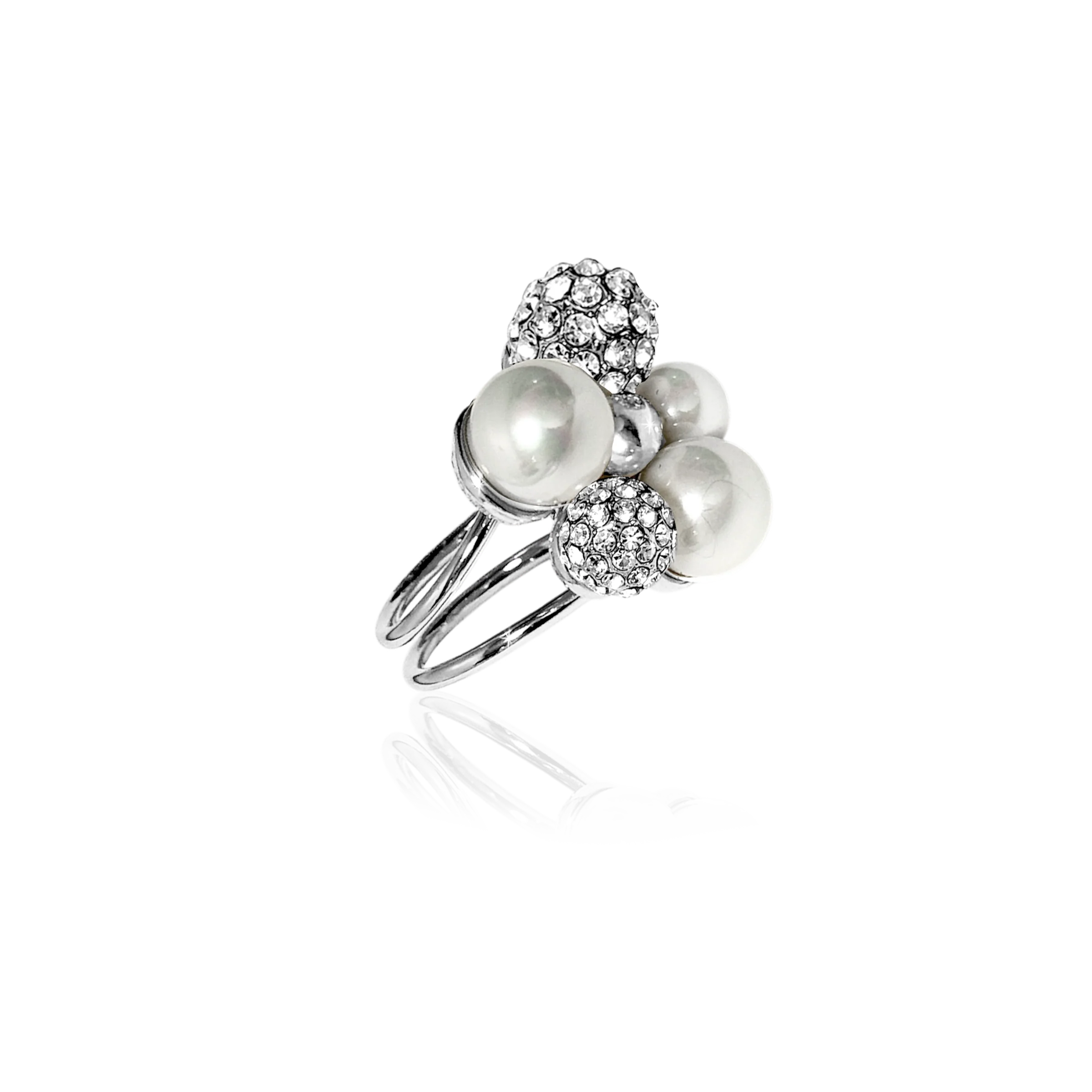 Ioaku Berry Pearl Sparkle Maxi Ring Silver